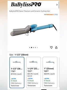 BaBylissPRO Nano Titanium & Ceramic 1.5" 
inch Curling Iron - Blue/Silver